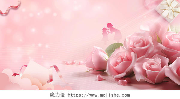 2024粉色花朵浓情五月感恩母亲节展板背景